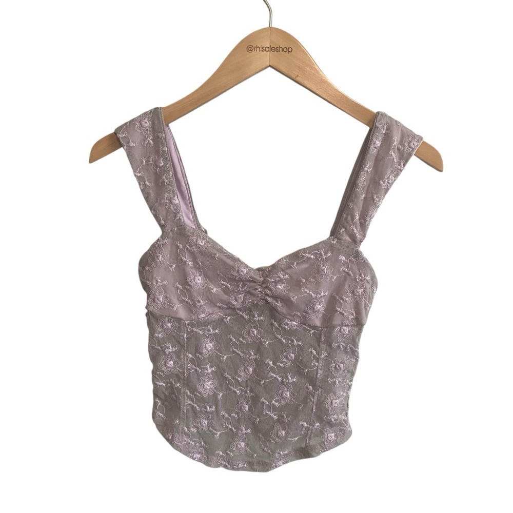 Kimchi Blue Fairy Core Coquette Light Purple Lace Sheer Corset Tank Size Small